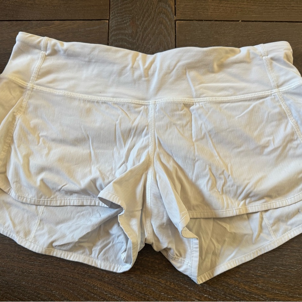 White Lululemon Speed Up Shorts
